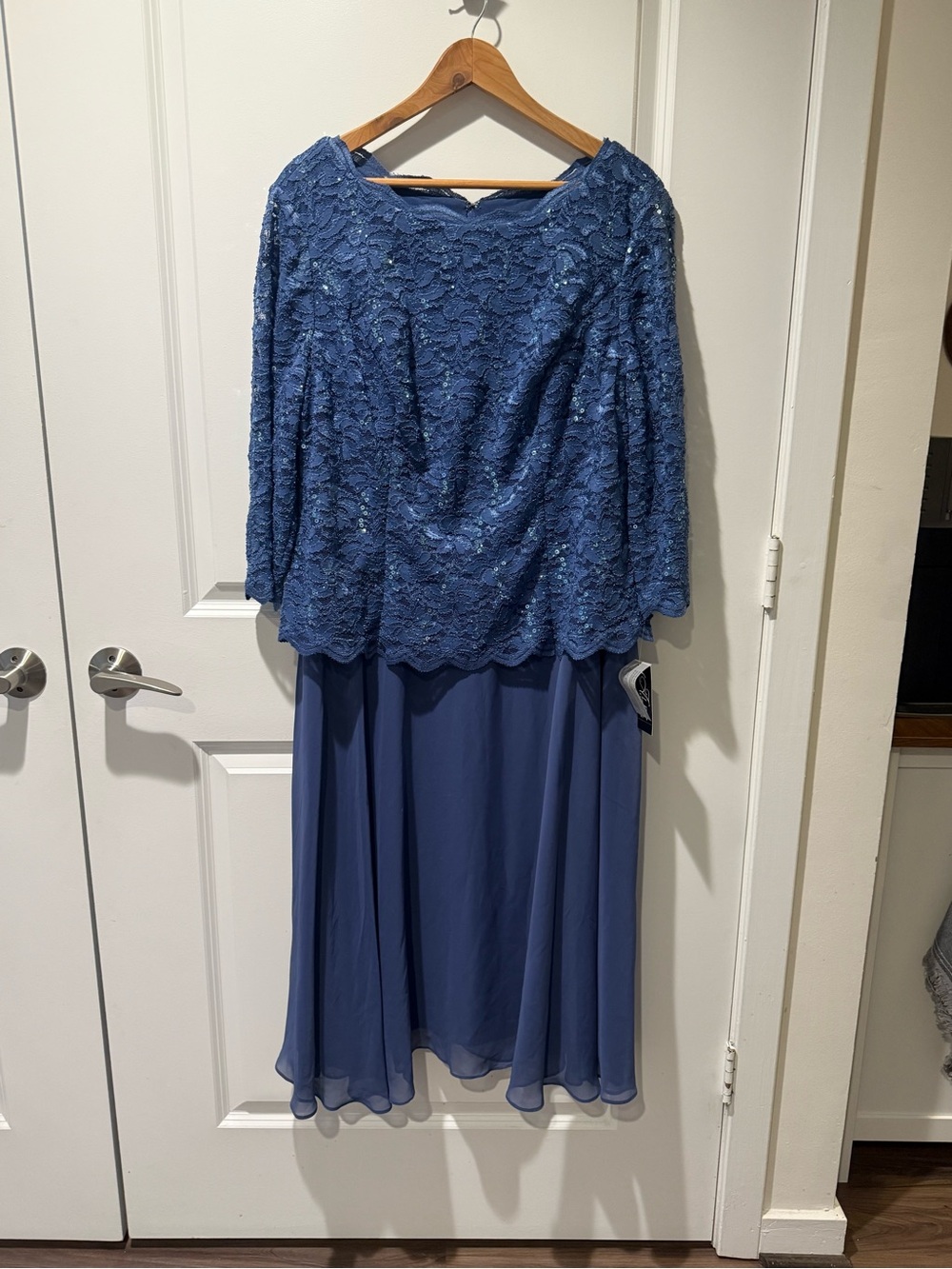 Alex Evenings Periwinkle Lace Overlay Evening Gown